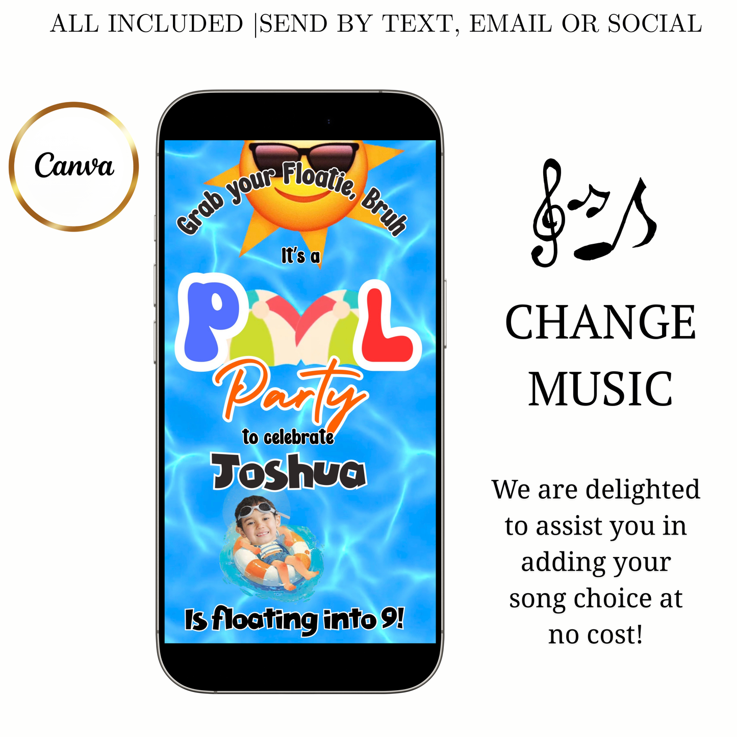 Pool Party Video Invitation | Digital Boy Birthday Invite | Editable Canva Evite Template