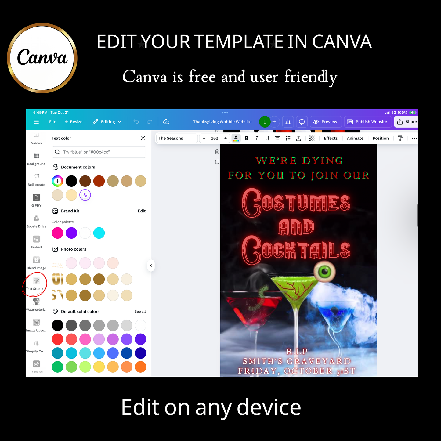 Halloween Video Invitation | Animated Halloween Digital Evite | Editable Canva Invite Template