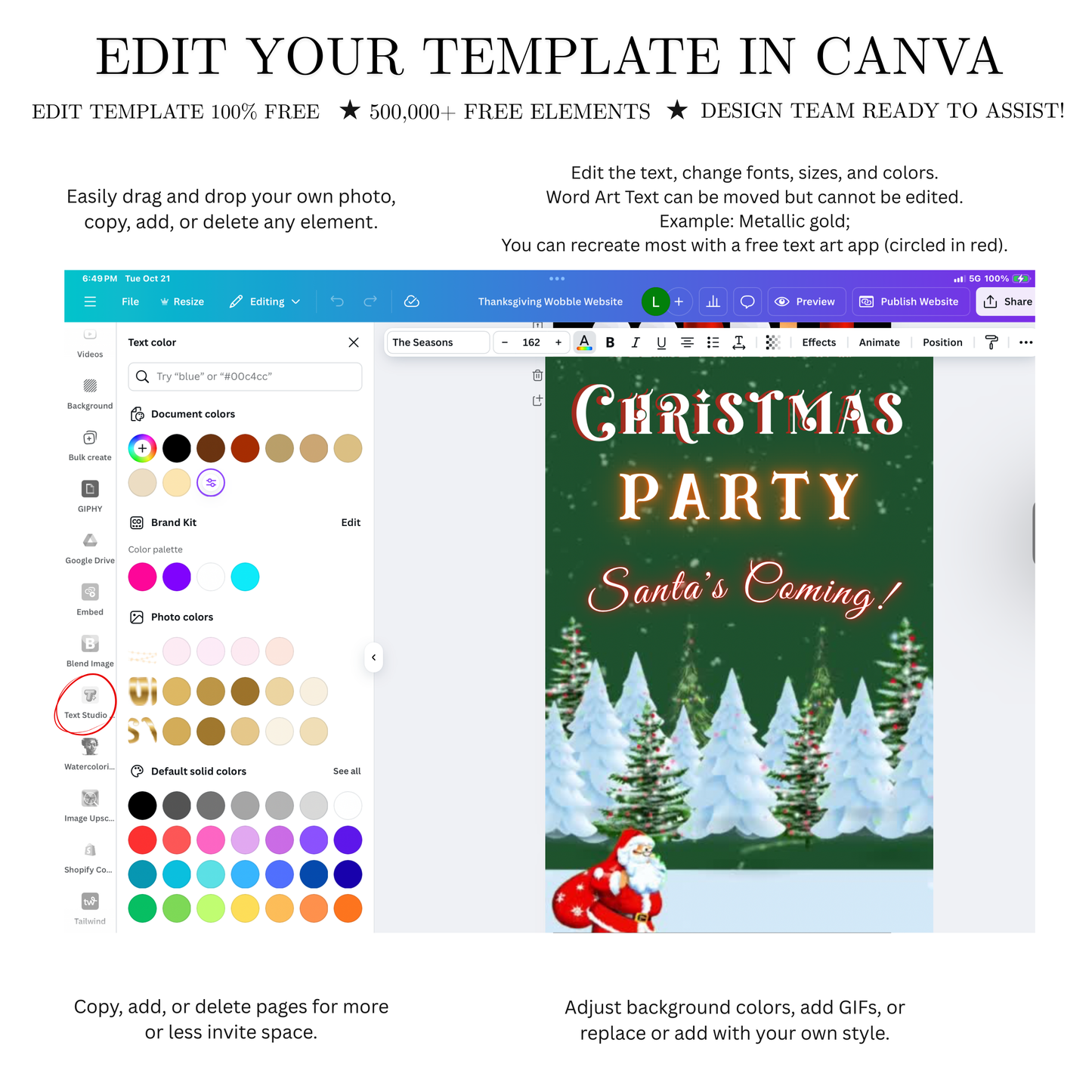 Christmas Party Video Invitation | Animated Santa Digital Evite | Editable Canva Invite Template