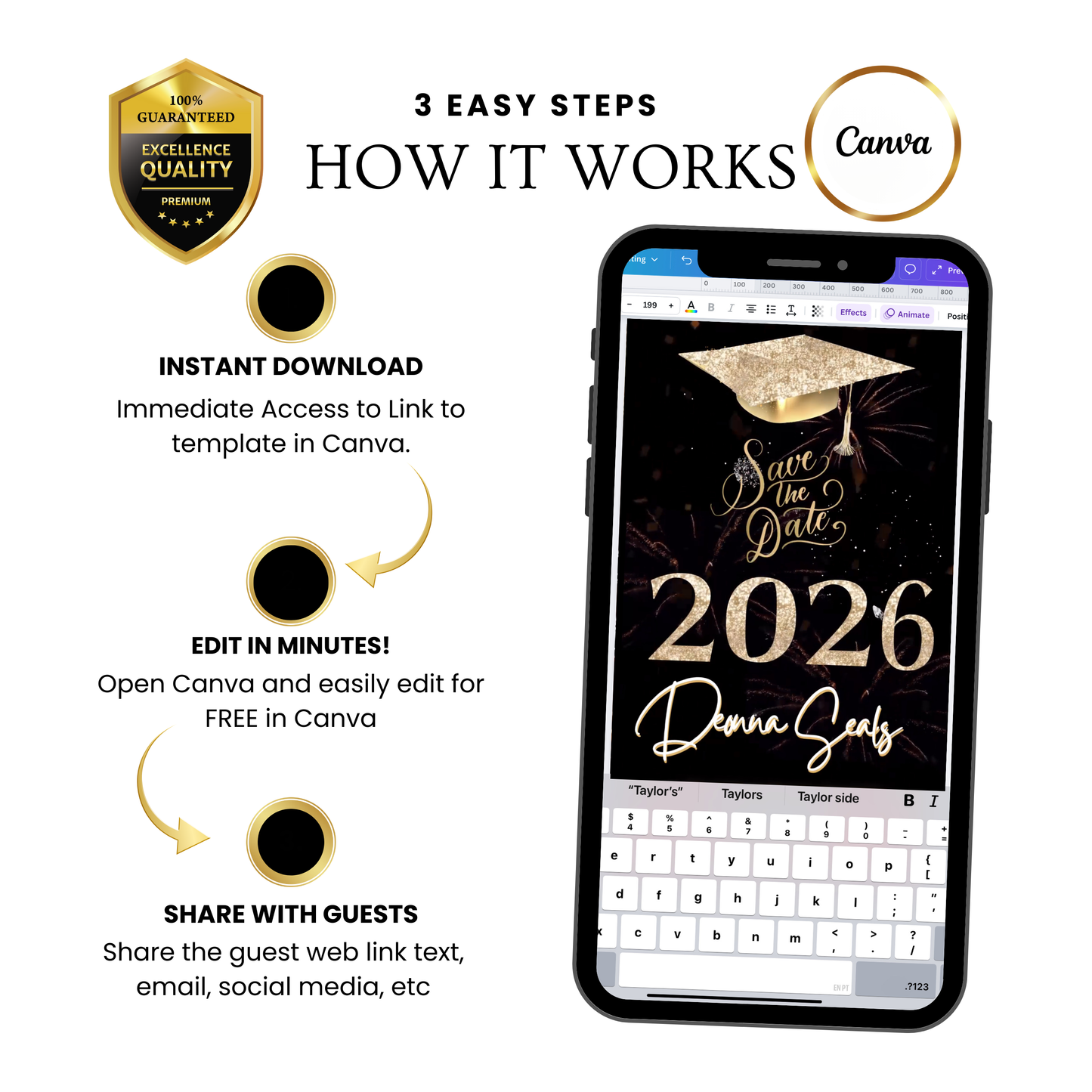 Graduation Party Video Invitation | Digital Graduation Invite | Editable Online Canva Template