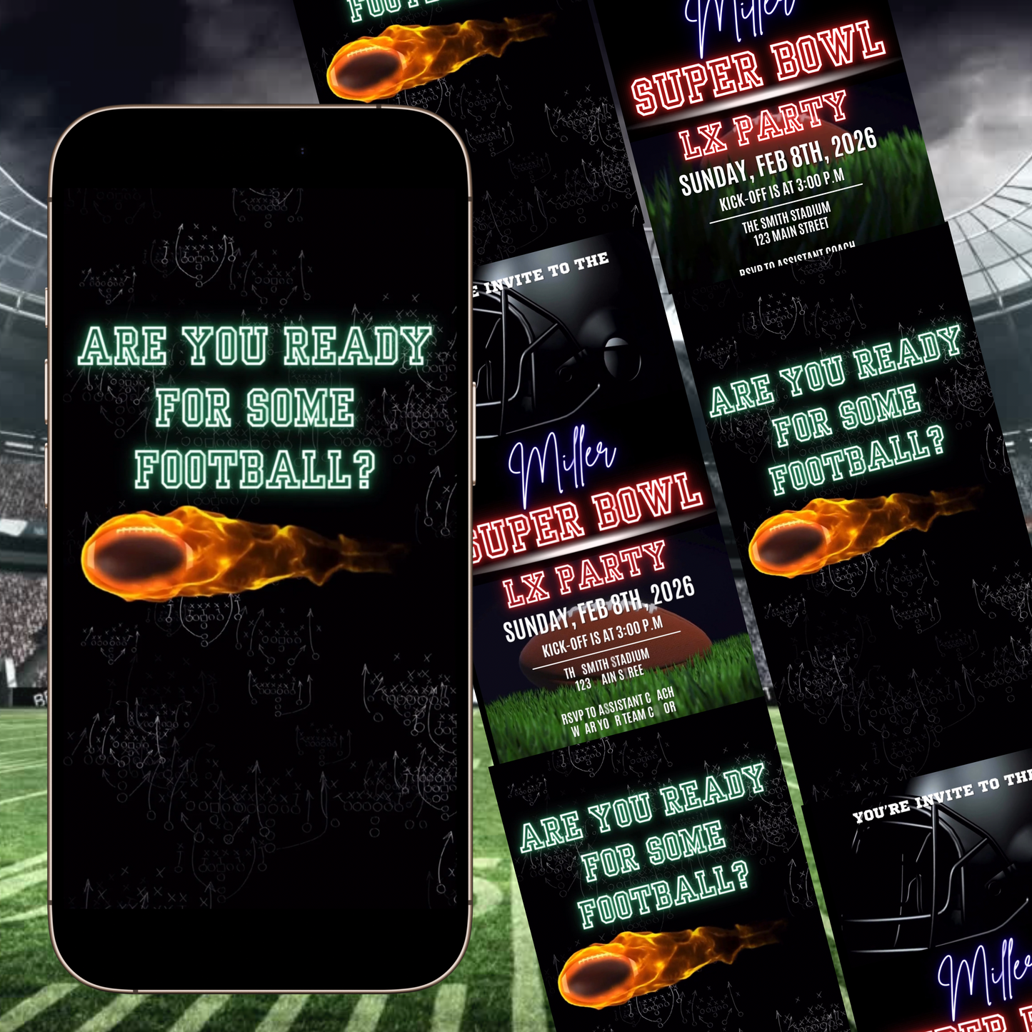 Super Bowl Party Video Invitation | Digital Football Game Day Invite | Editable Online Template