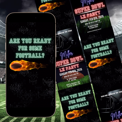 Super Bowl Party Video Invitation | Digital Football Game Day Invite | Editable Online Template