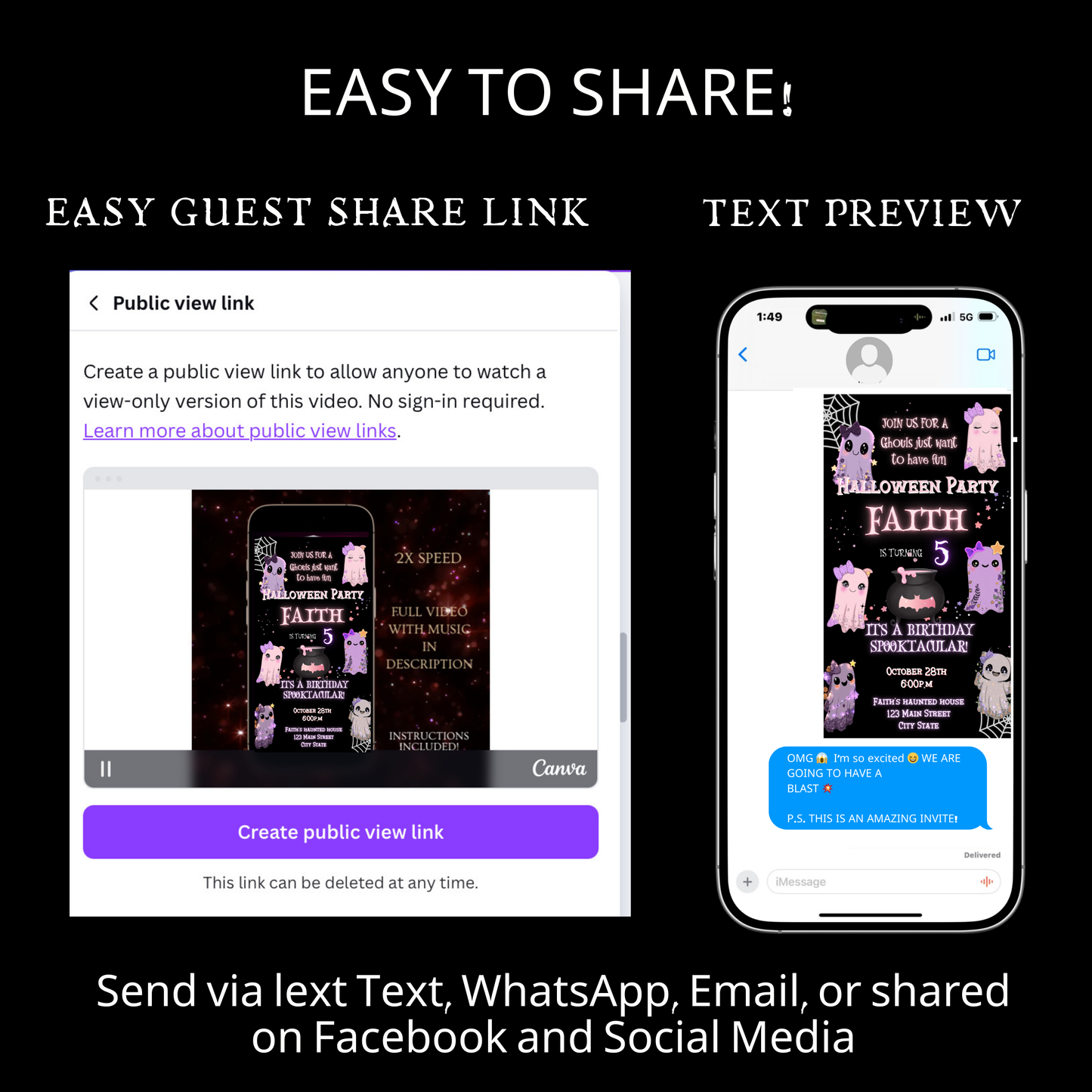 Halloween Video Invitation | Pink Ghost Animated Editable Halloween Party Mobile Evite