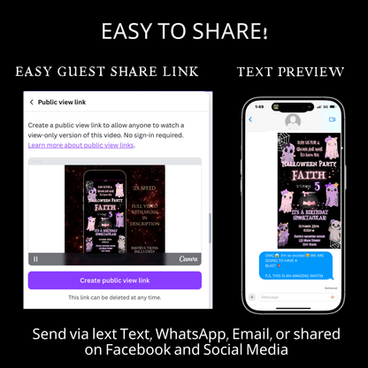 Halloween Video Invitation | Pink Ghost Animated Editable Halloween Party Mobile Evite