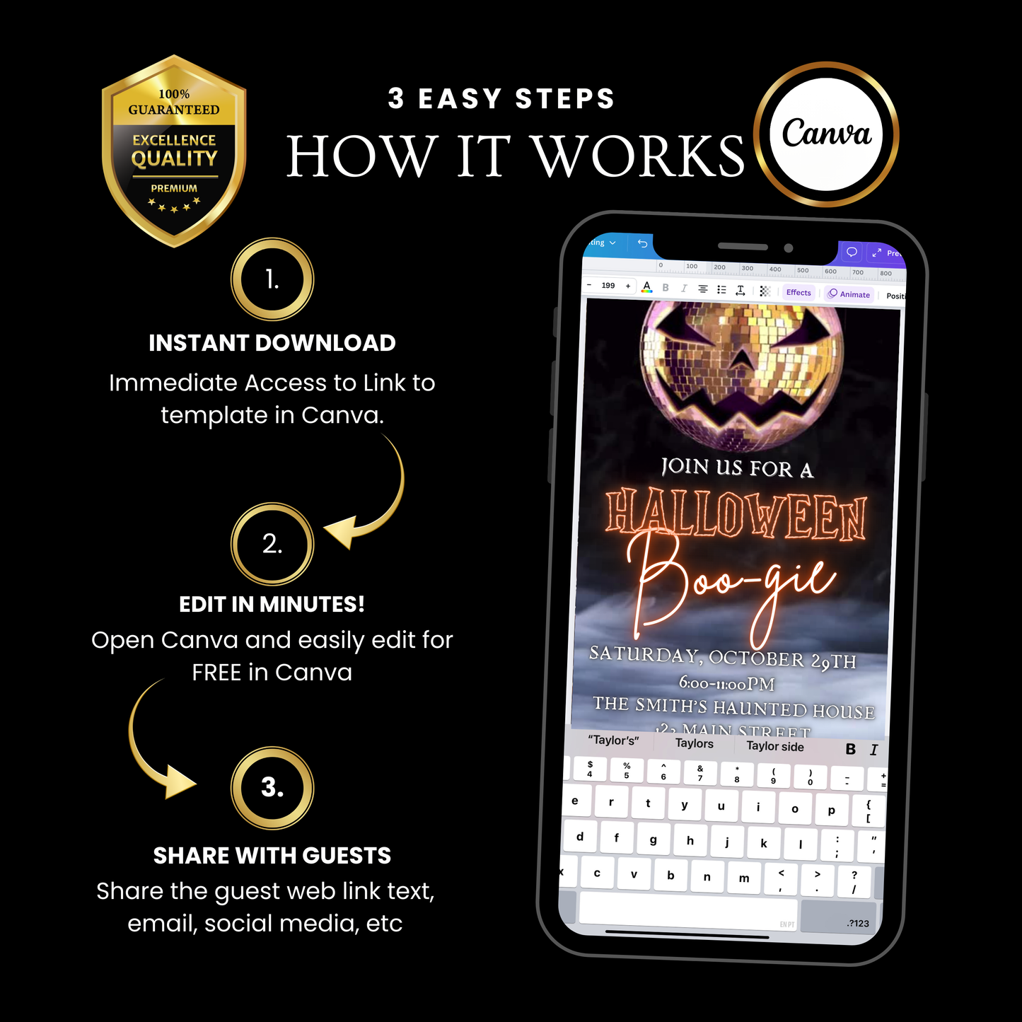 Halloween-Videoeinladung, animierte Discoween-Einladung, bearbeitbare mobile Halloween-Party-Einladung