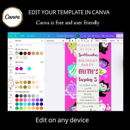Halloween-Videoeinladung, animierte Einladung „Pink Little Monsters“, bearbeitbare mobile Einladung zur Halloween-Party