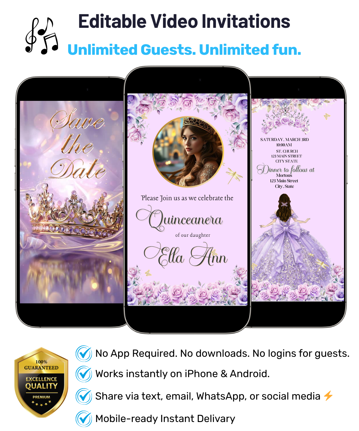 Lilac and Pink Quinceañera Video Invitation Canva Template