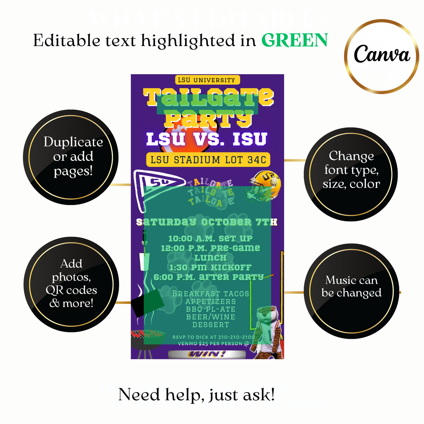 Digital Tigers football tailgate video invite card