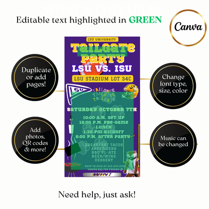 Digital Tigers football tailgate video invite card