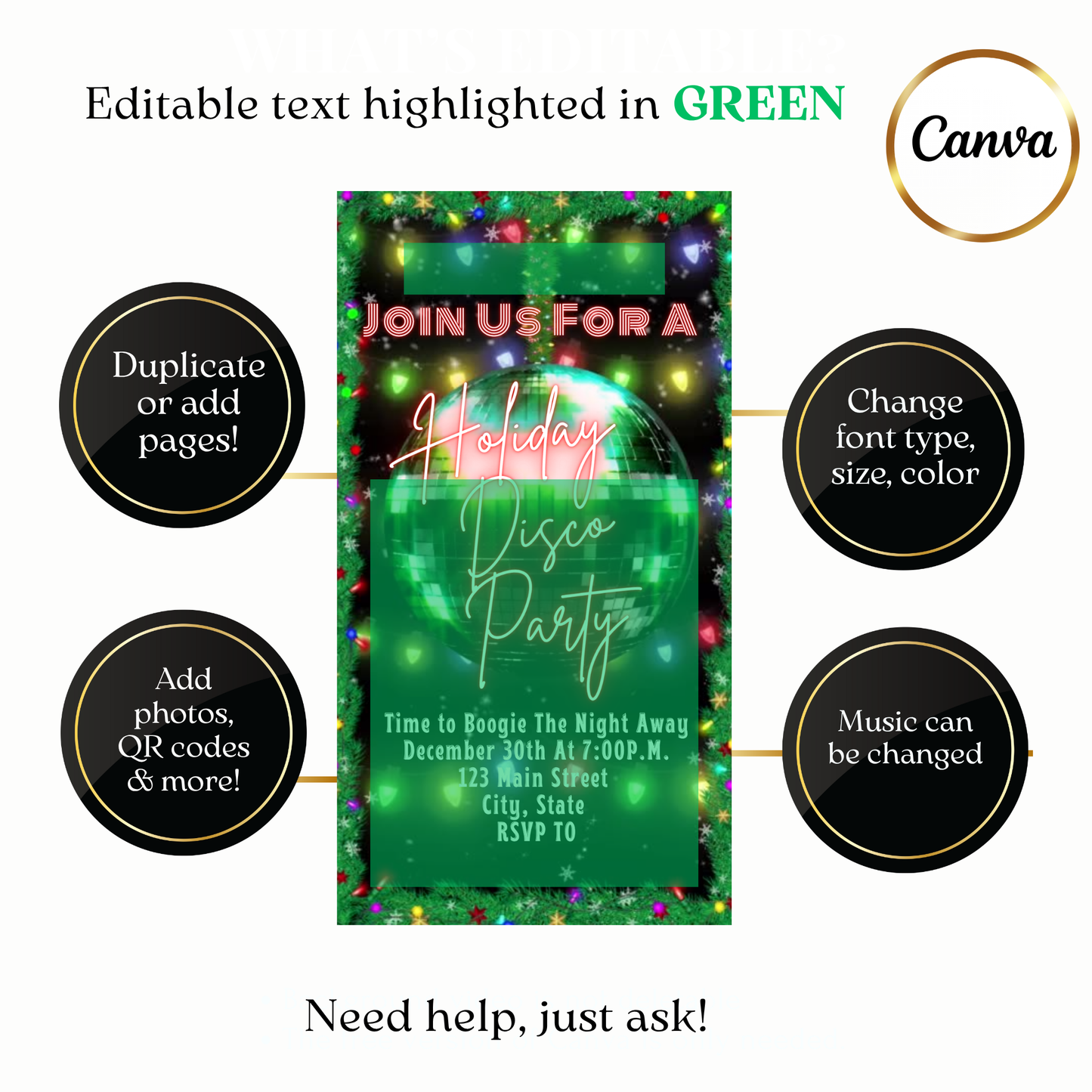 Holiday party disco video invite customizable online