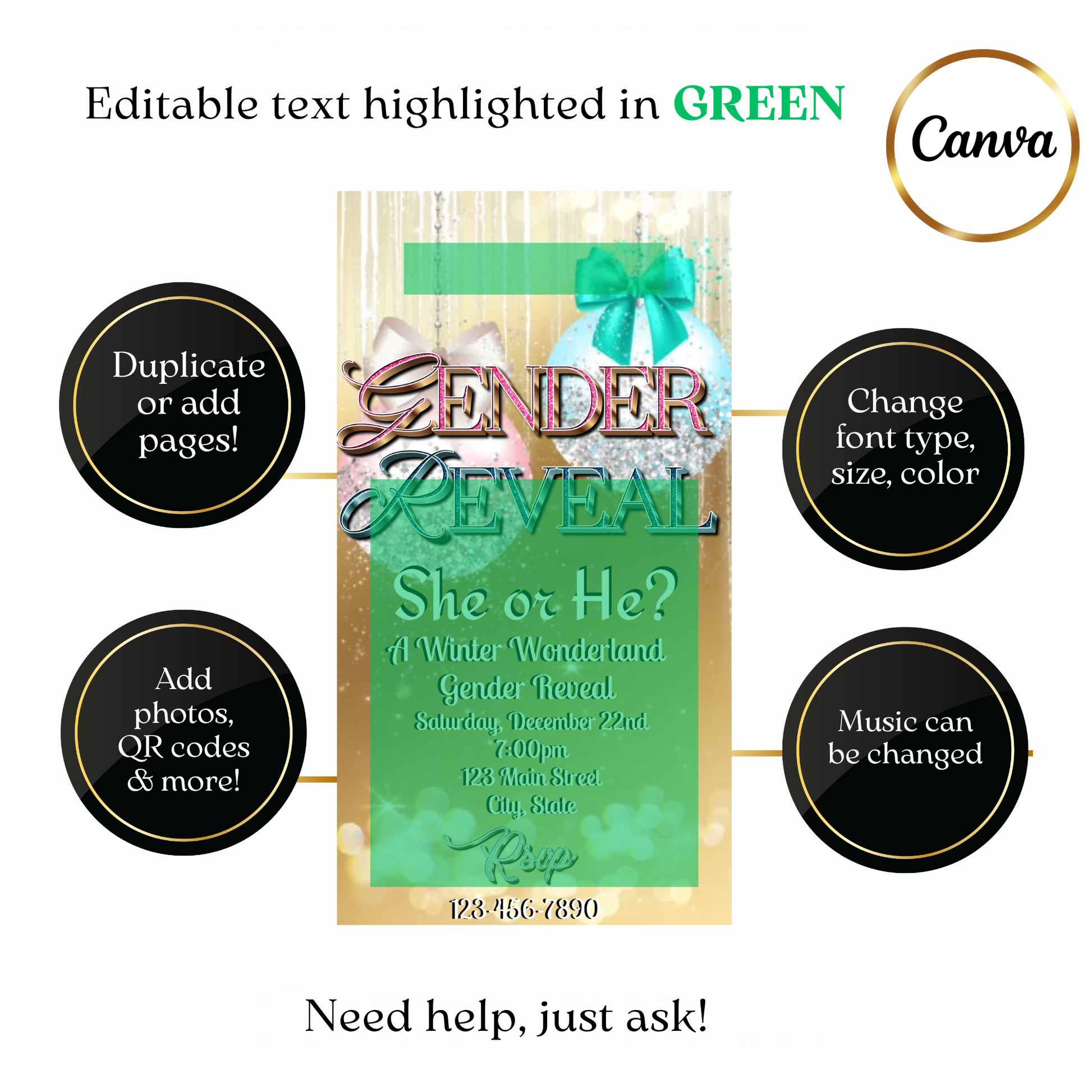 Custom winter wonderland baby gender video invite design