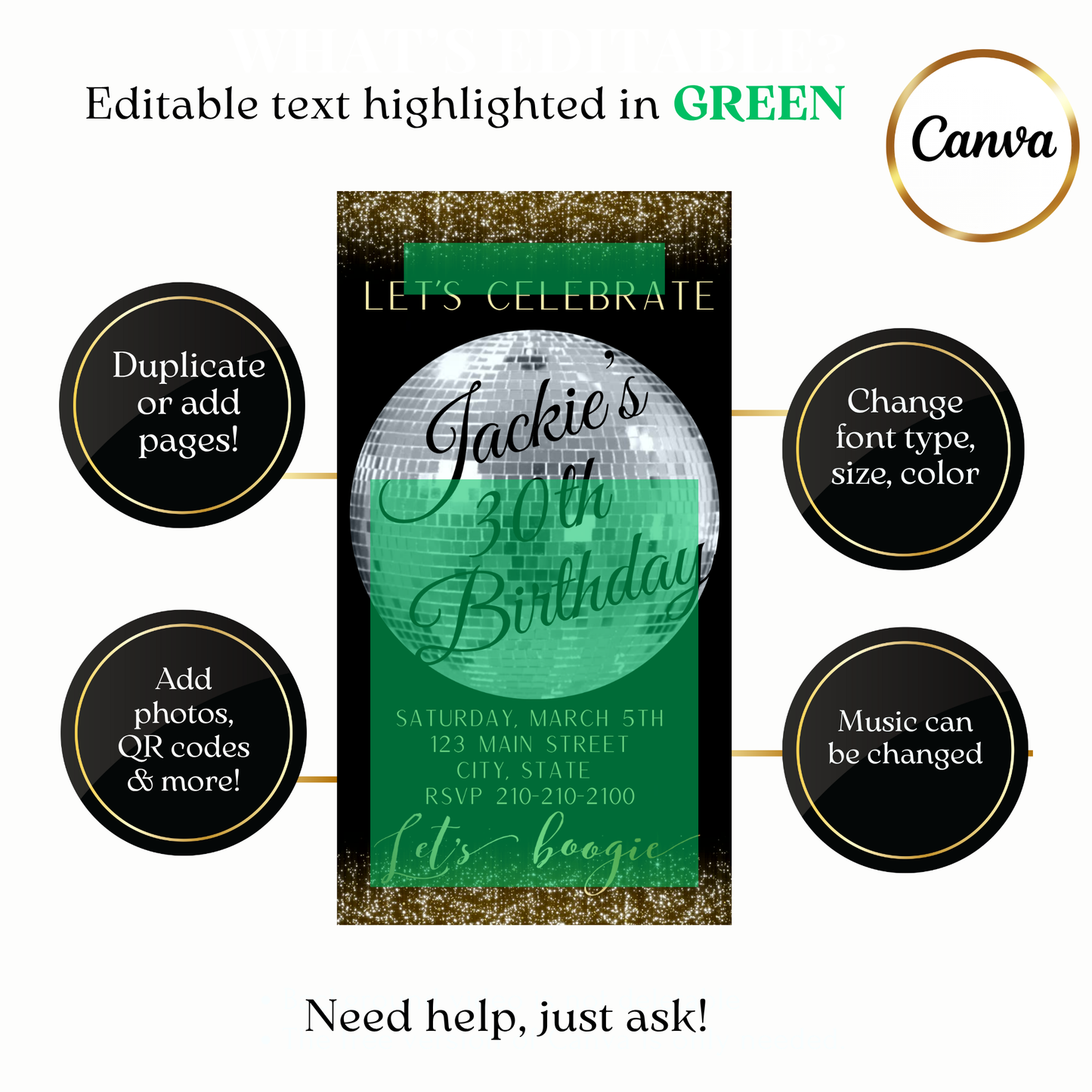 Thirtieth birthday disco video invite customizable