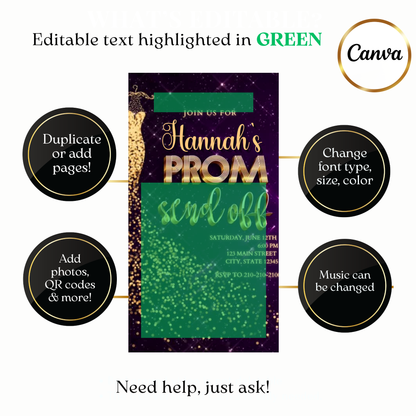 Glamour prom night video invite customizable online