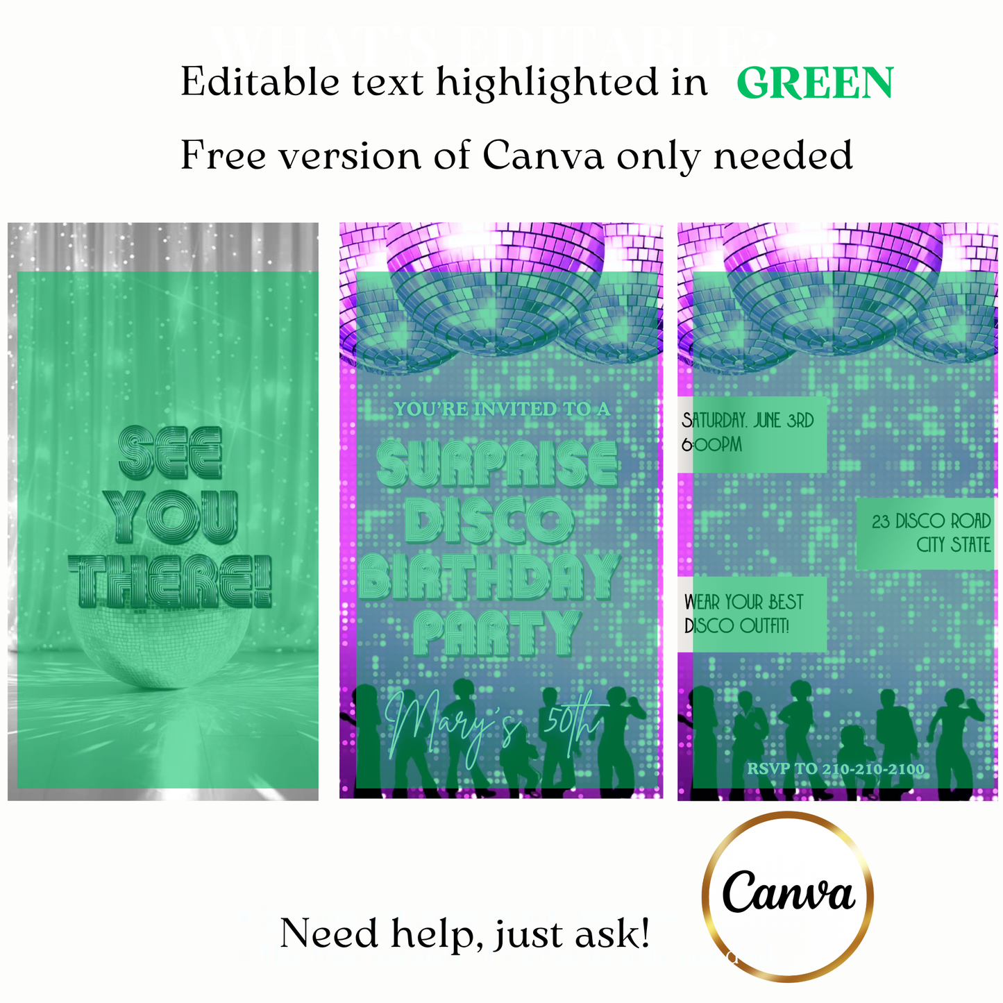 Purple disco themed video invite customizable online