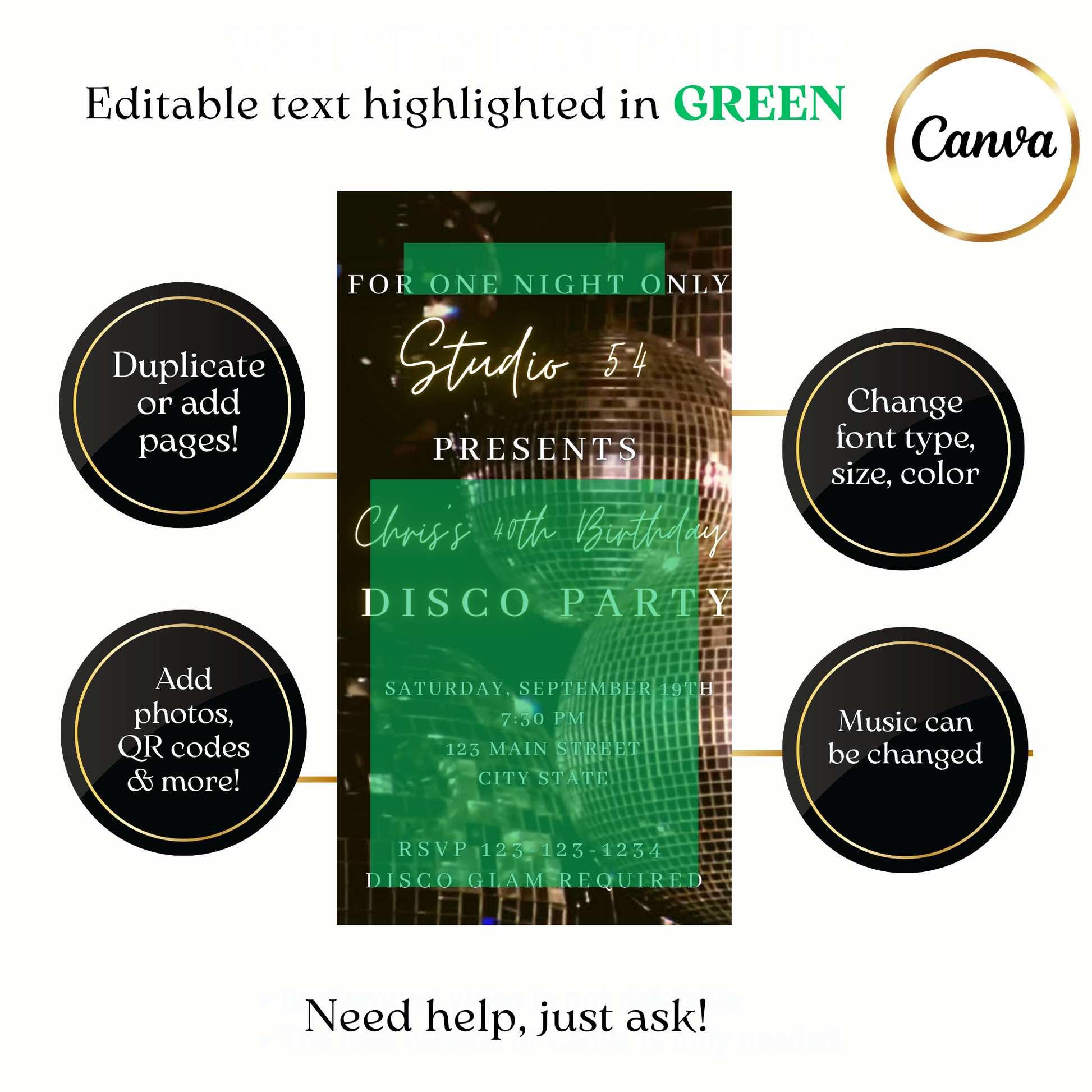 Custom Studio 54 retro video invite design