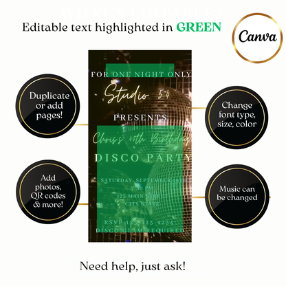 Custom Studio 54 retro video invite design