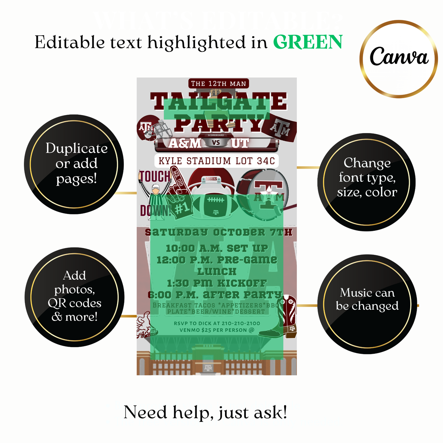 Texas A&M game day video invite customizable
