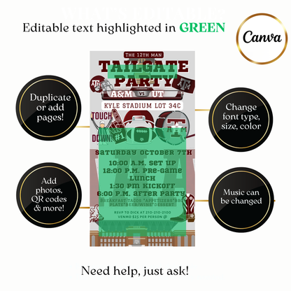 Texas A&M game day video invite customizable