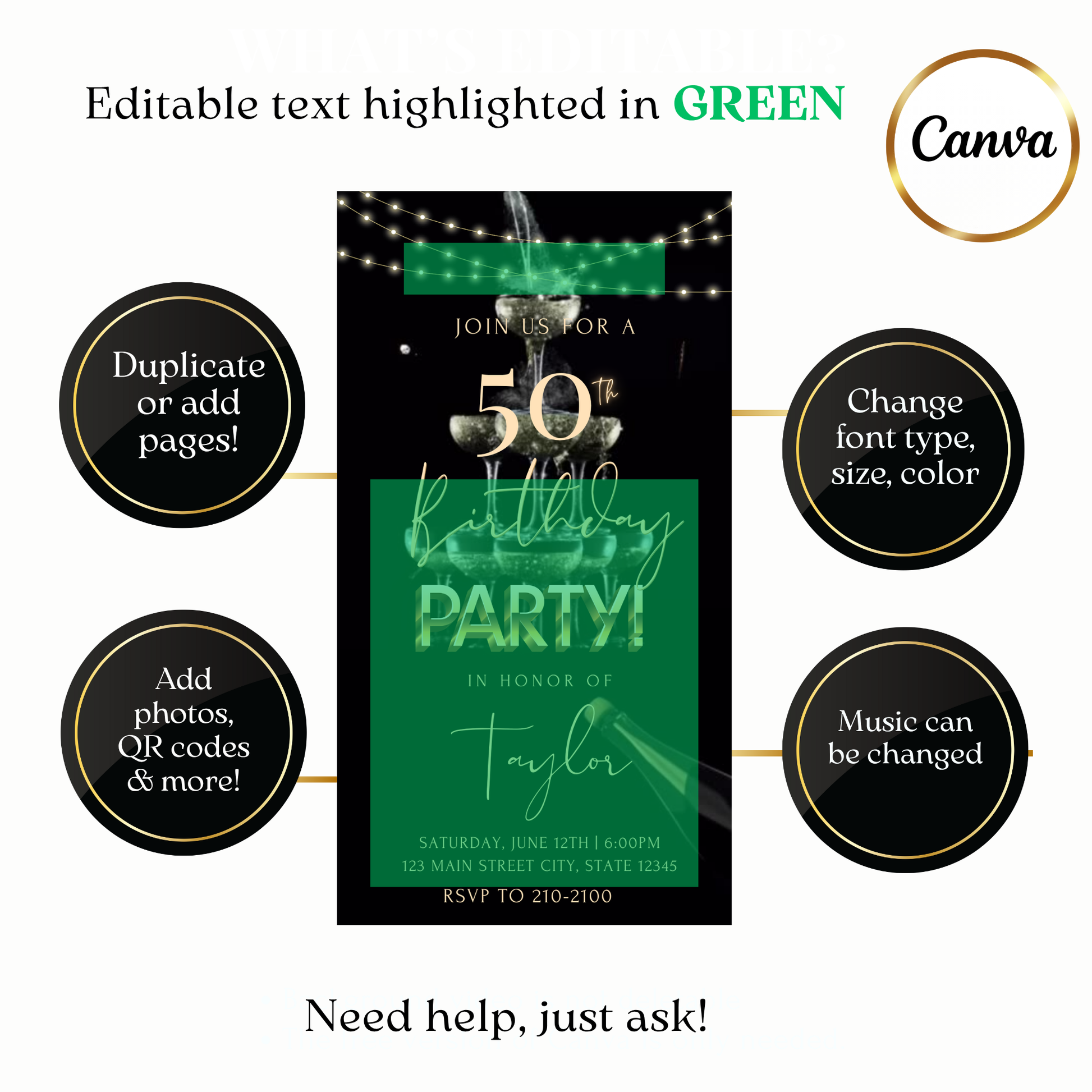 Animated Black and gold with champagne tower Digital Video Invitation Evite