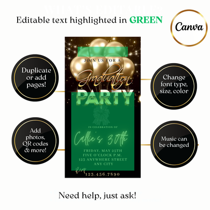 Animated Gold Balloon Glow Digital Video Invitation Evite