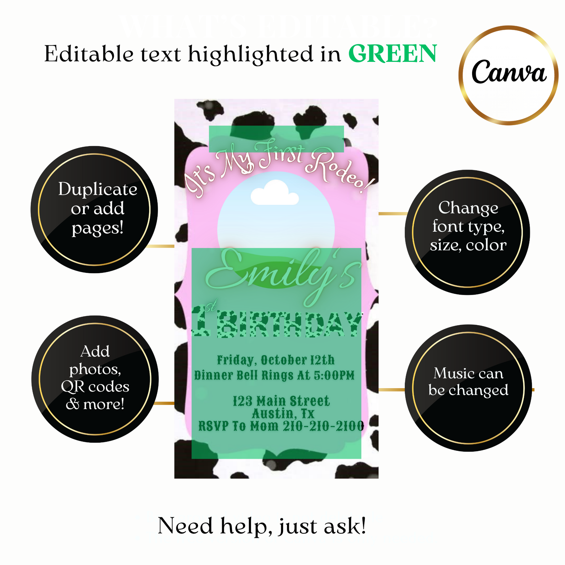 Baby girl western video invite customizable rodeo