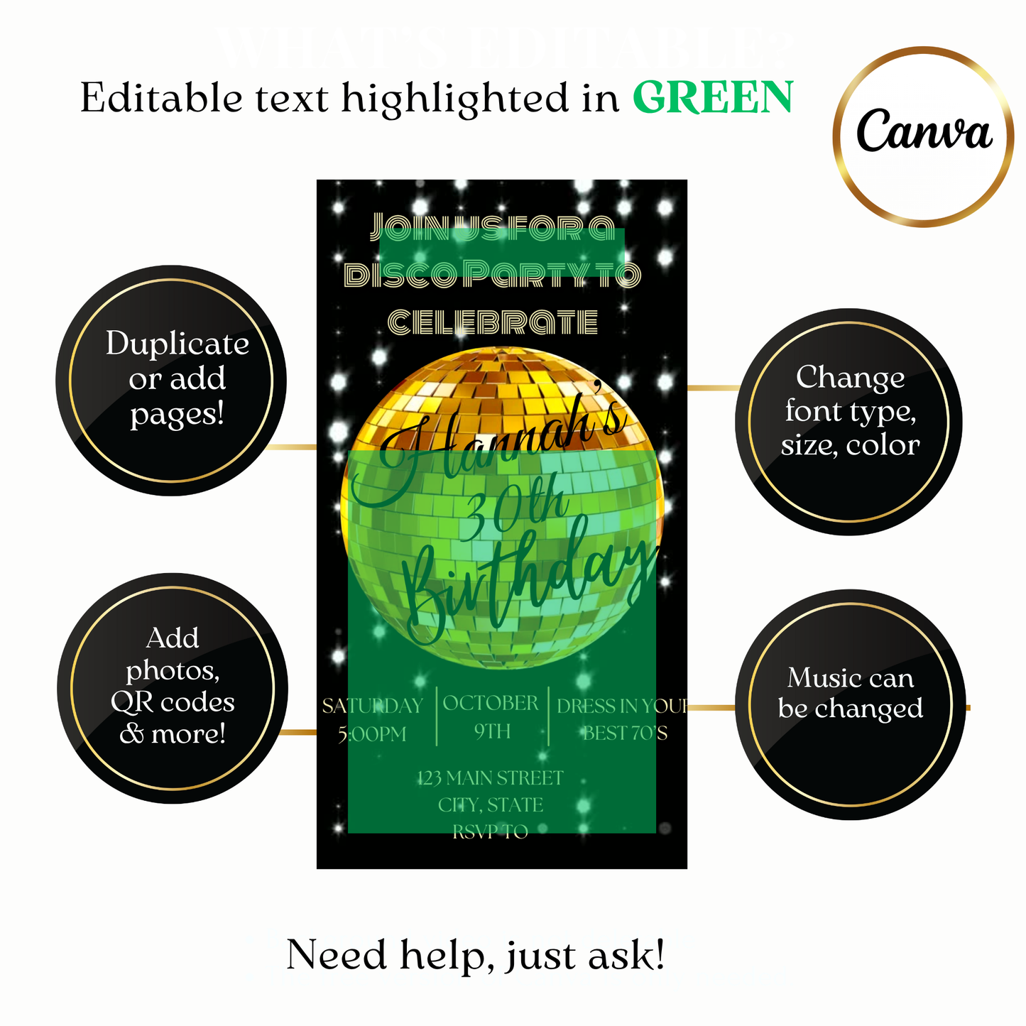 Digital thirty milestone disco party video invite