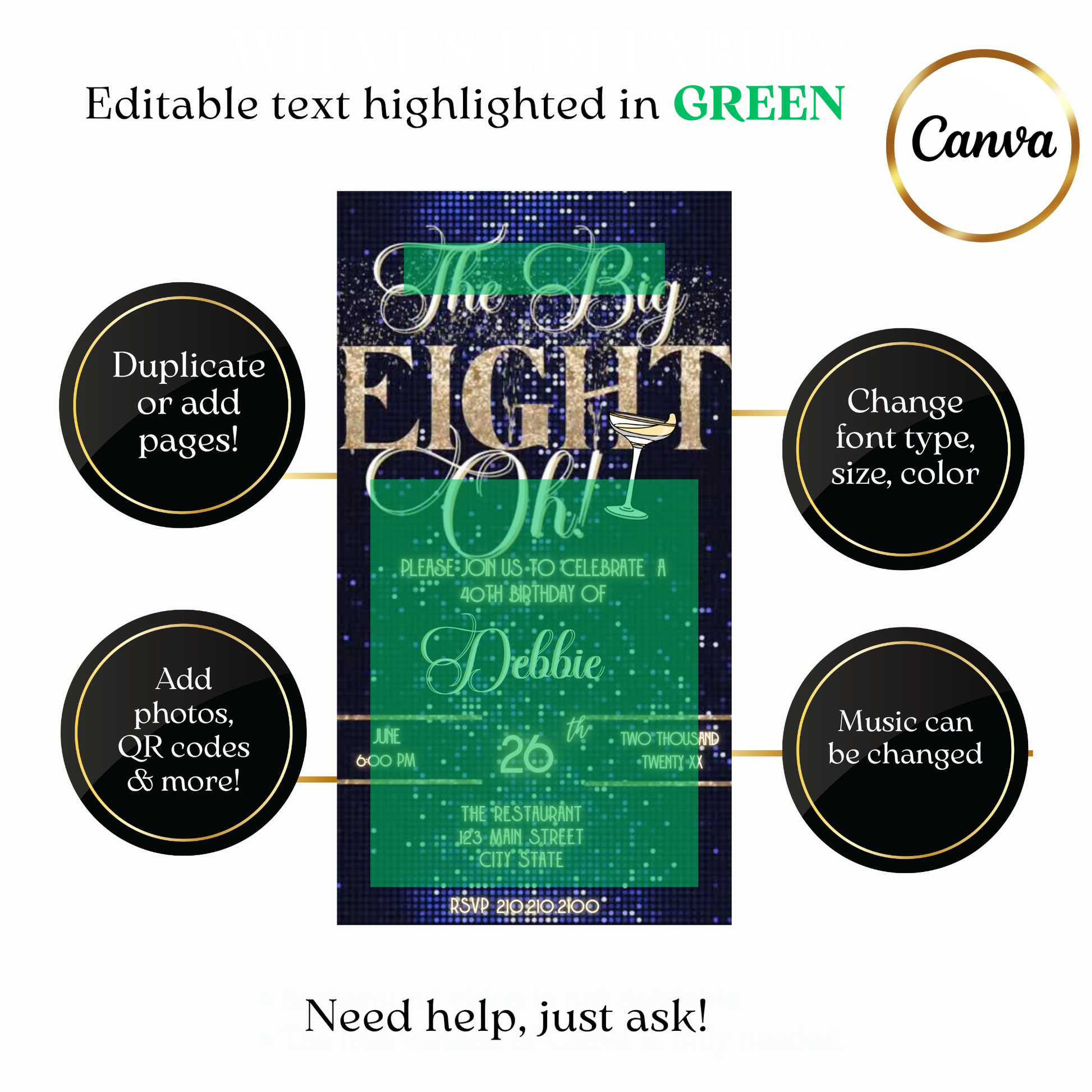 Animated Elegant Gold & Blue 80th Birthday Video Invitation – The Big Eight-Oh Theme Evite