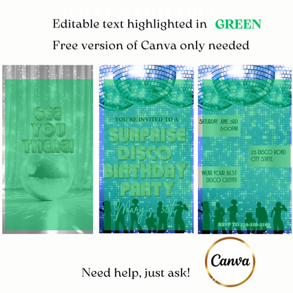 Blue disco party video invite customizable online