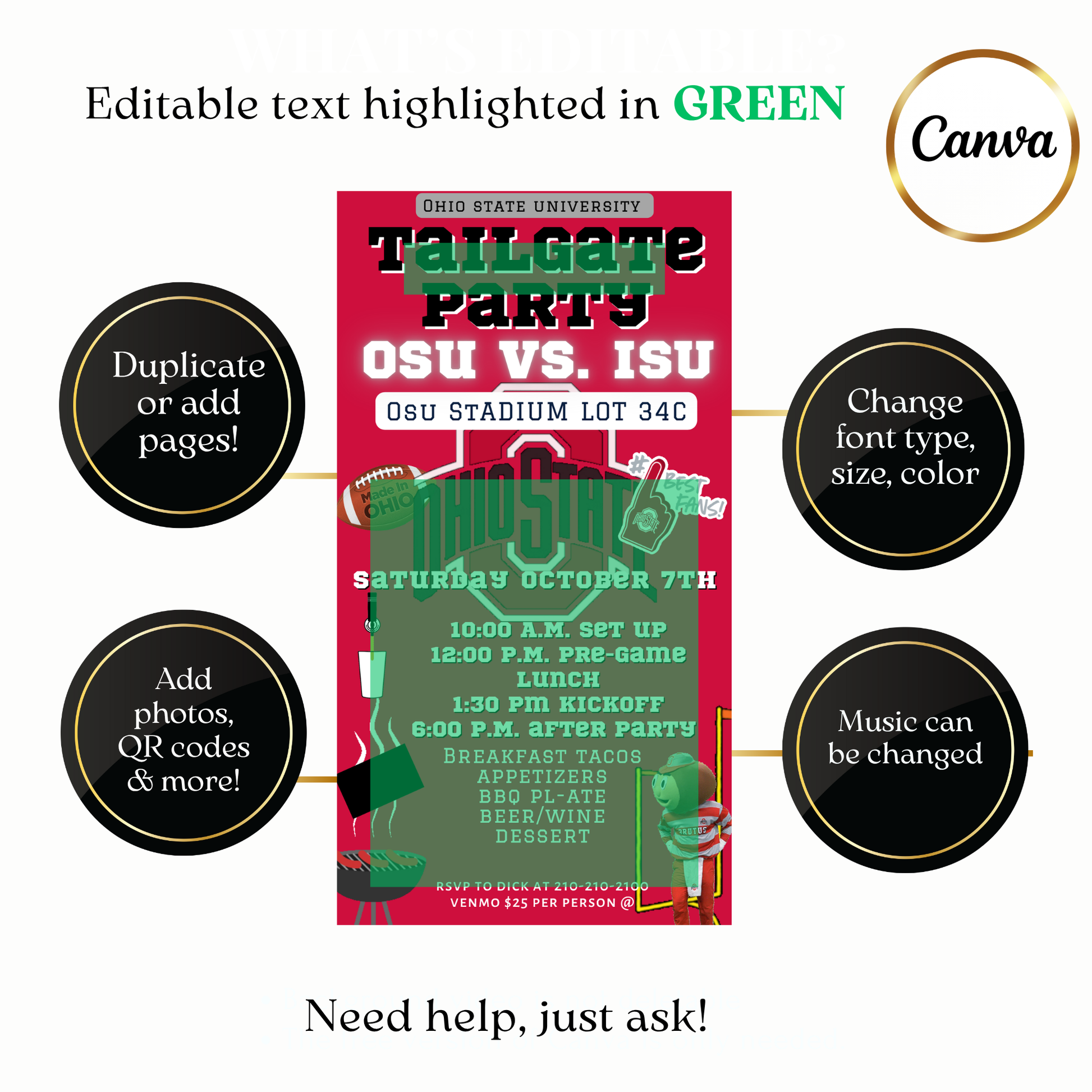 Ohio State football party video invite customizable