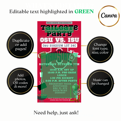 Ohio State football party video invite customizable