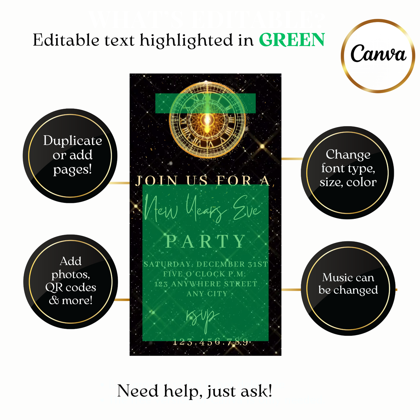 Online New Year's Eve clock video invitation maker