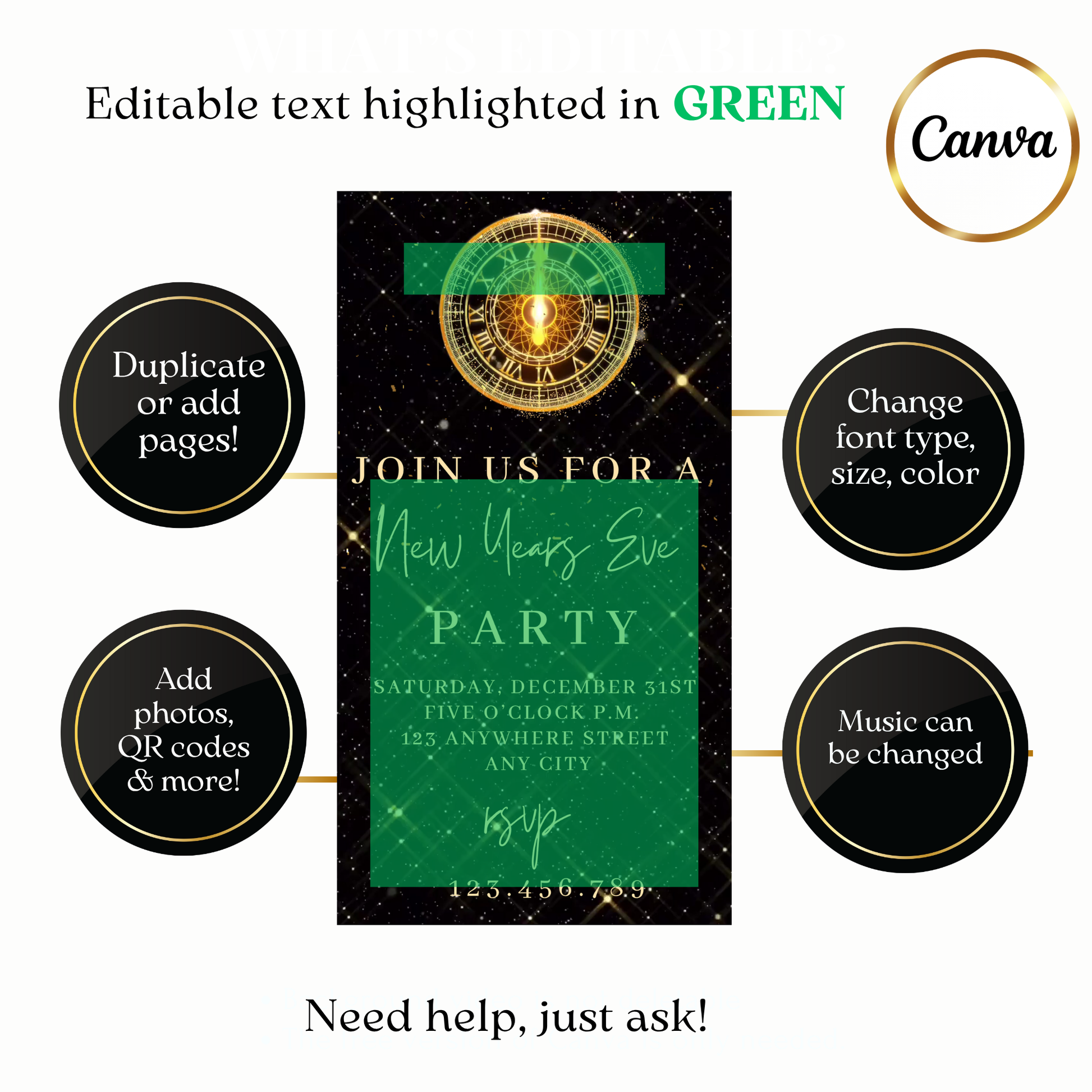 Online New Year's Eve clock video invitation maker