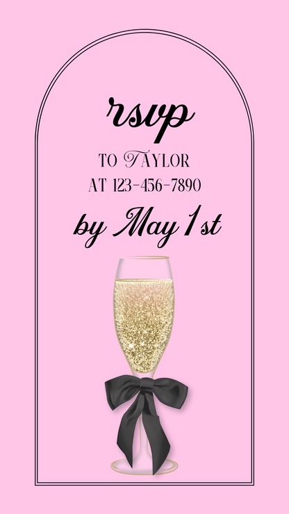 Flat lay with balloons, cake, and phone showing invite