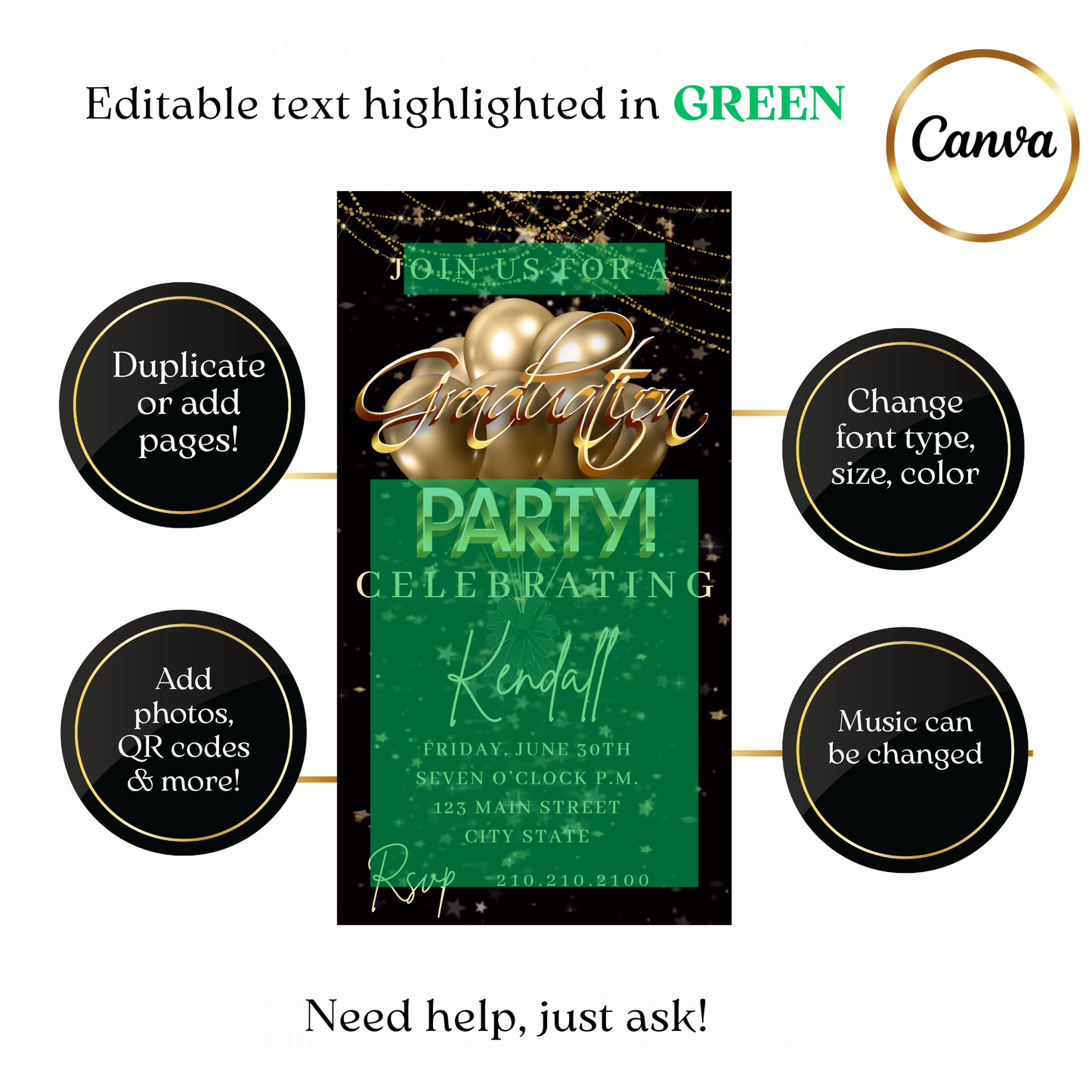 Animated Elegant Gold Balloon Digital Video Invitation Evite