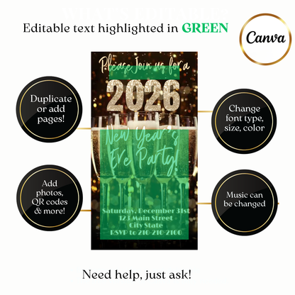 Custom champagne toast 2026 video invite design