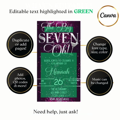 Animated Glamorous 70th Birthday Video Invitation – Pink Sparkle & Silver Theme Evite