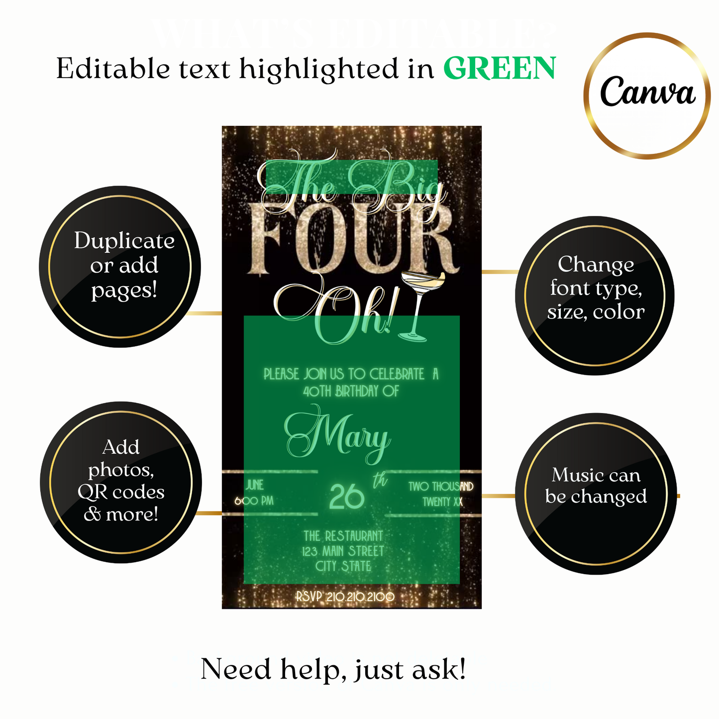 Animated Elegant Gold The Big Four-Oh 40th Birthday Video Invitation Template Evite