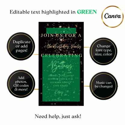 Animated Black Gold Starry Glam Video Invitation Evite