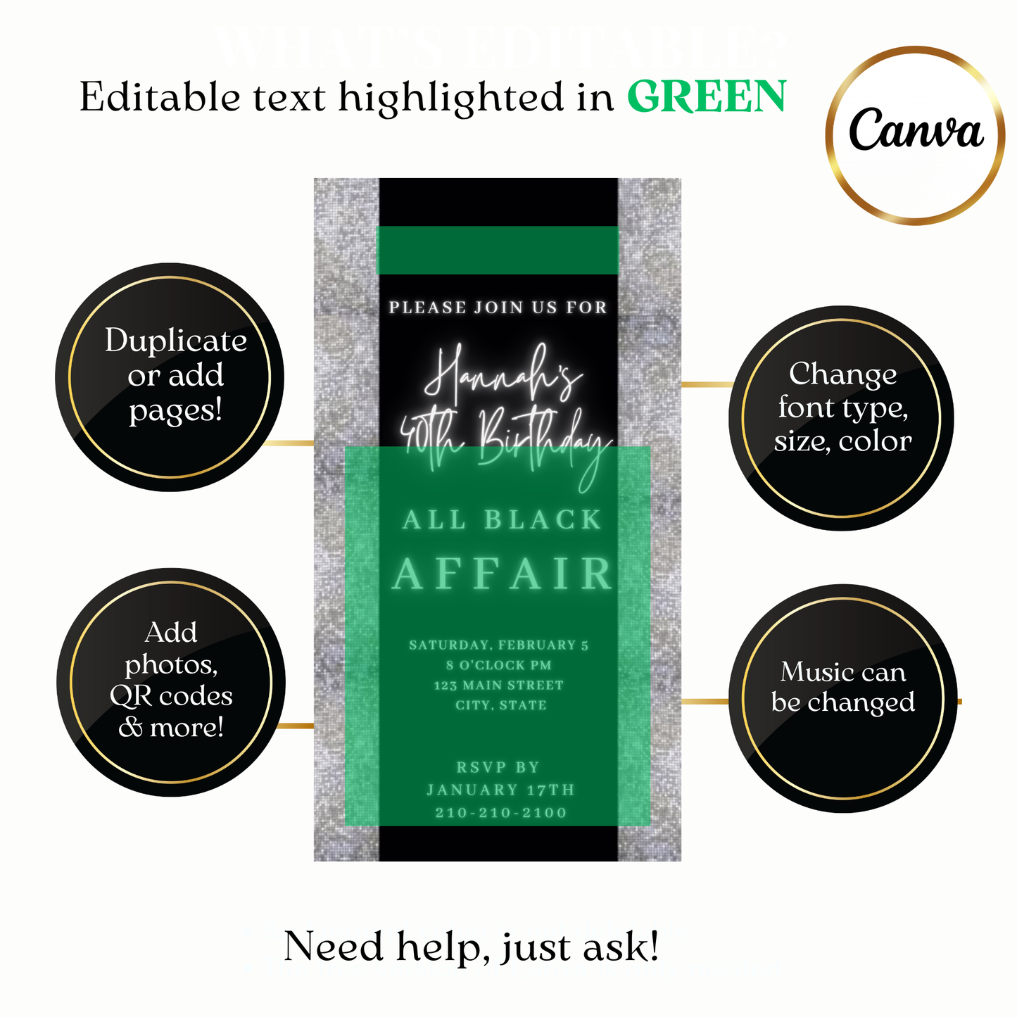 Modern Black Sparkle Video Invitation