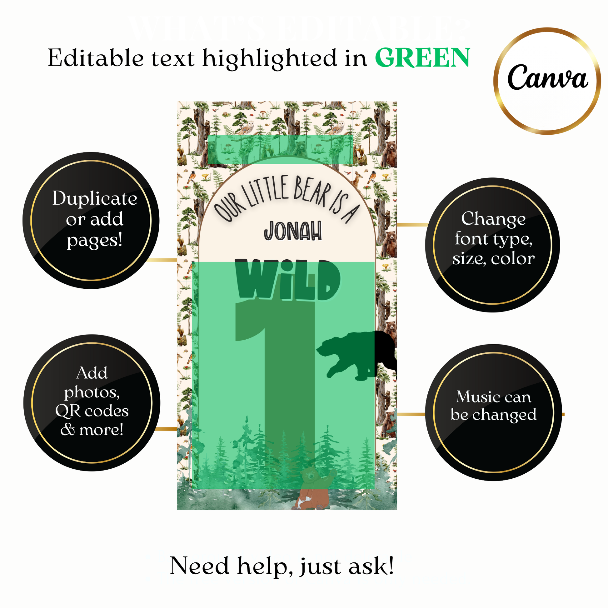 Customizable Woodlands Bear party video invitation in MP4 format