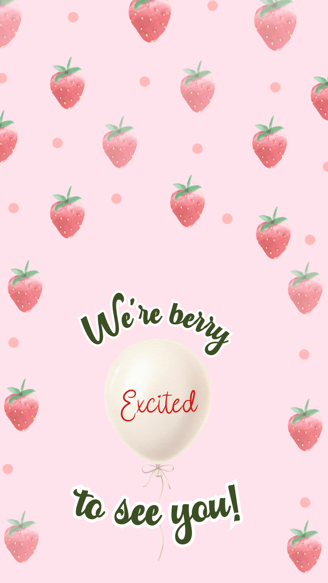 Flat lay with strawberries, confetti, and phone showing invite screen