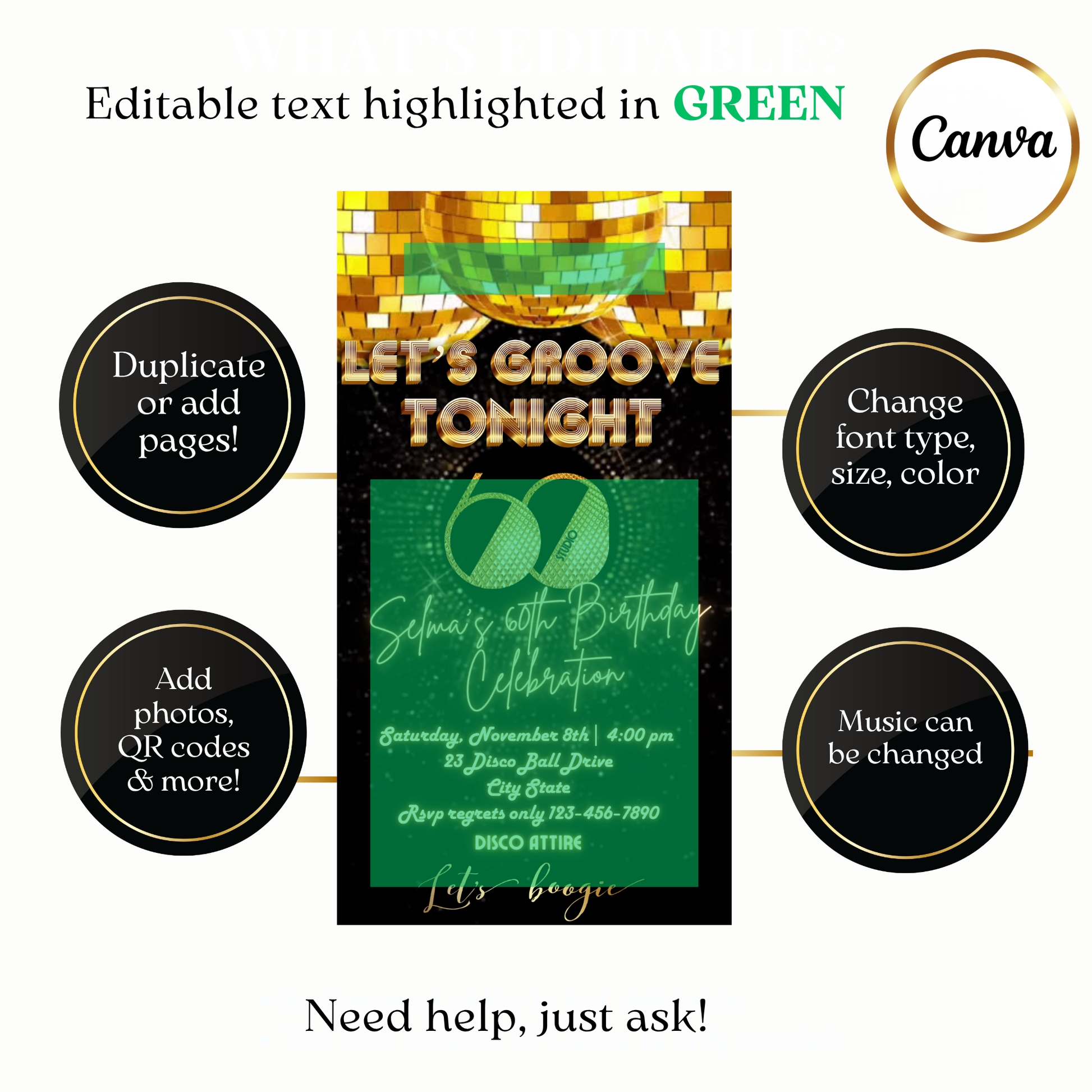 Sixtieth birthday disco video invite customizable