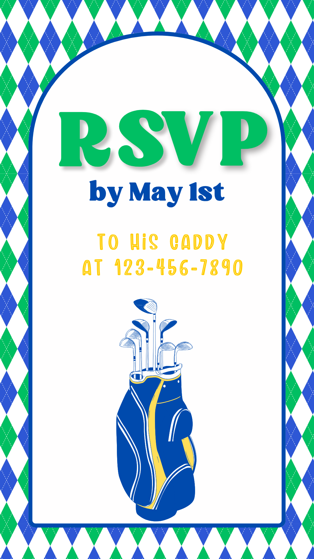 Flat lay with golf tees, ball, and phone showing invite