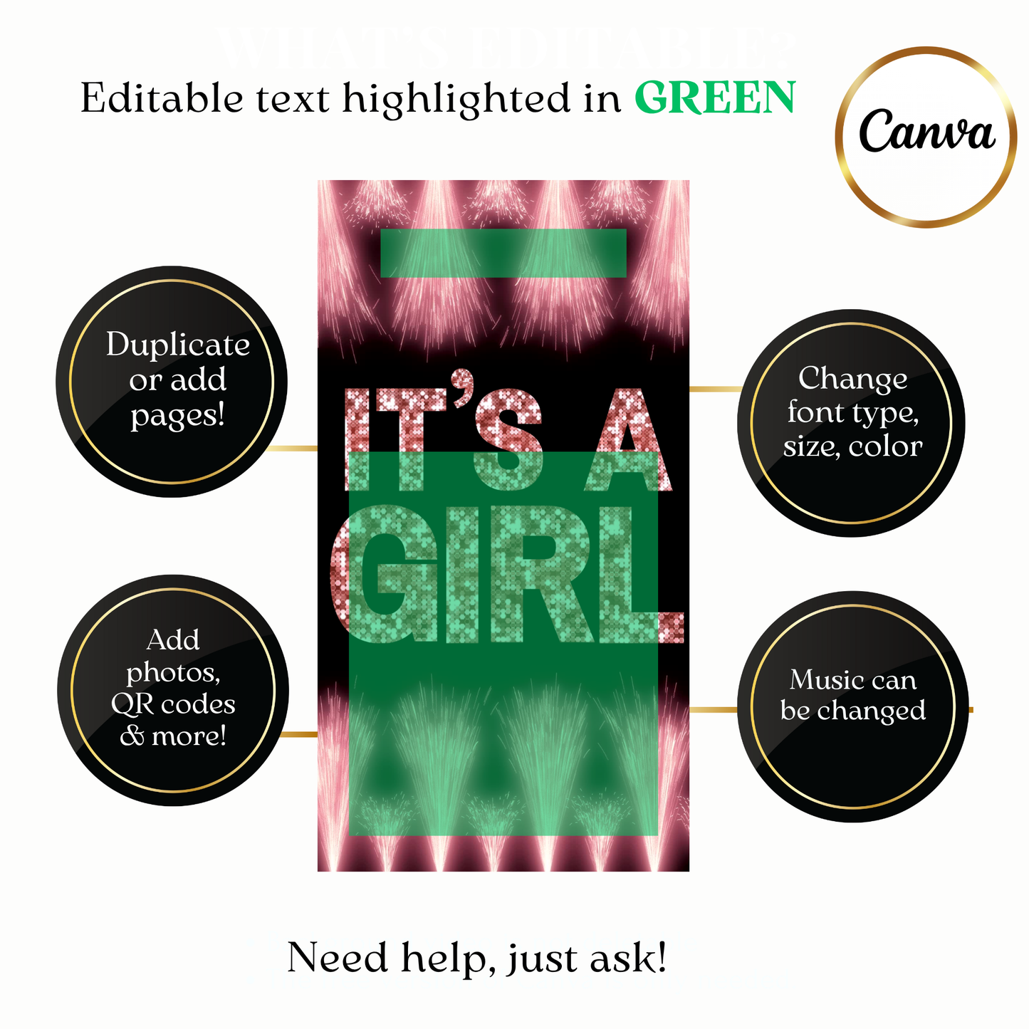 Baby girl announcement video invite customizable