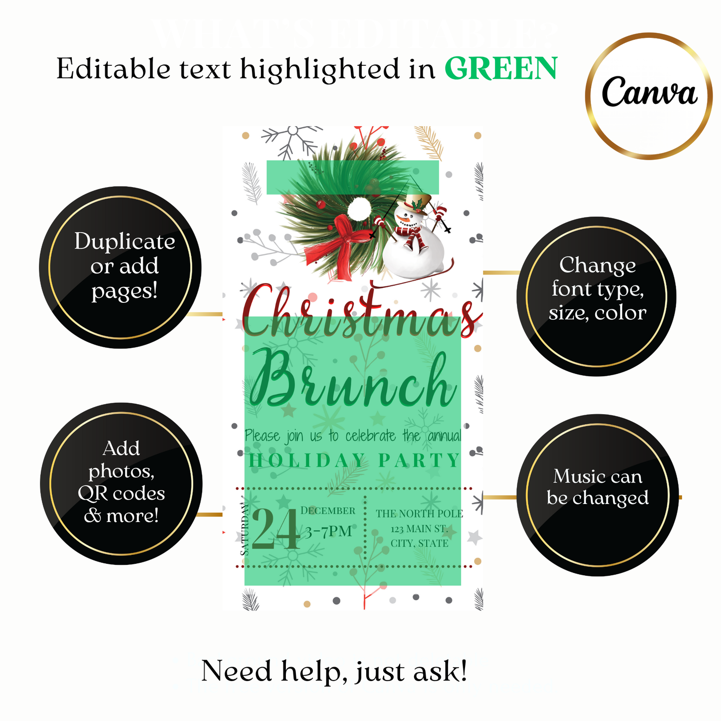 Custom holiday wreath brunch video invite design online