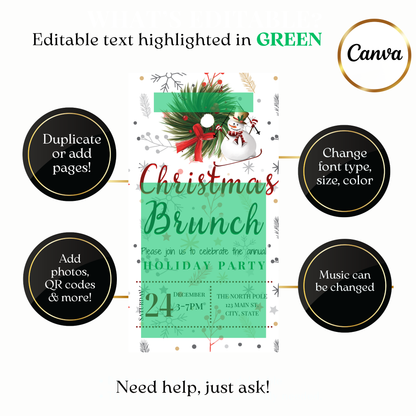 Custom holiday wreath brunch video invite design online