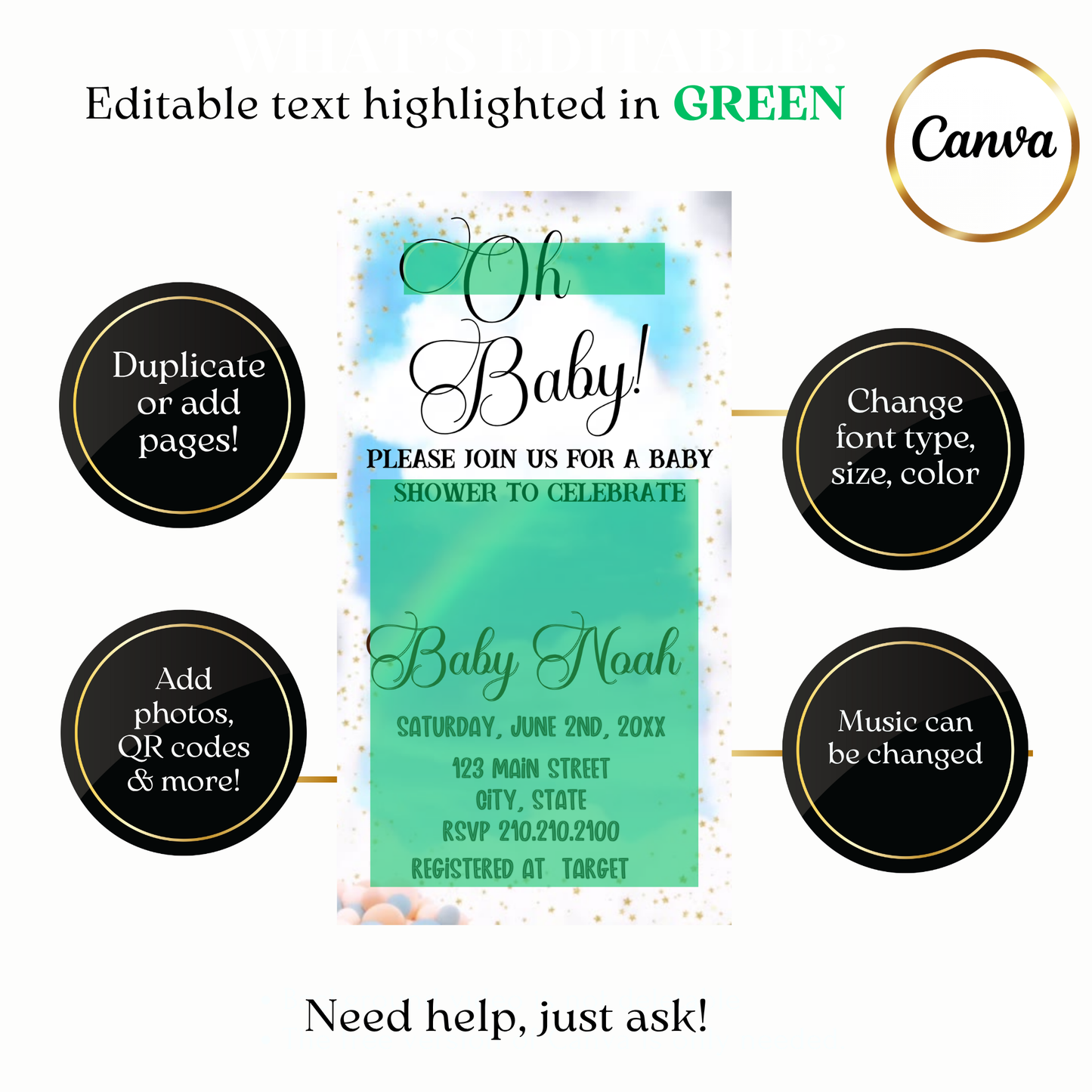 Custom watercolor baby shower digital video invite design