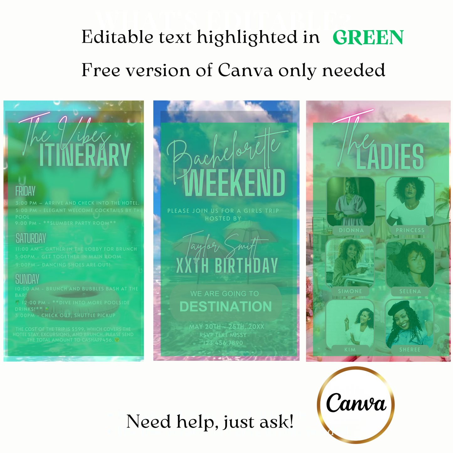 Custom weekend getaway bachelorette video invite design