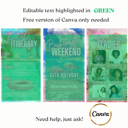 Custom weekend getaway bachelorette video invite design