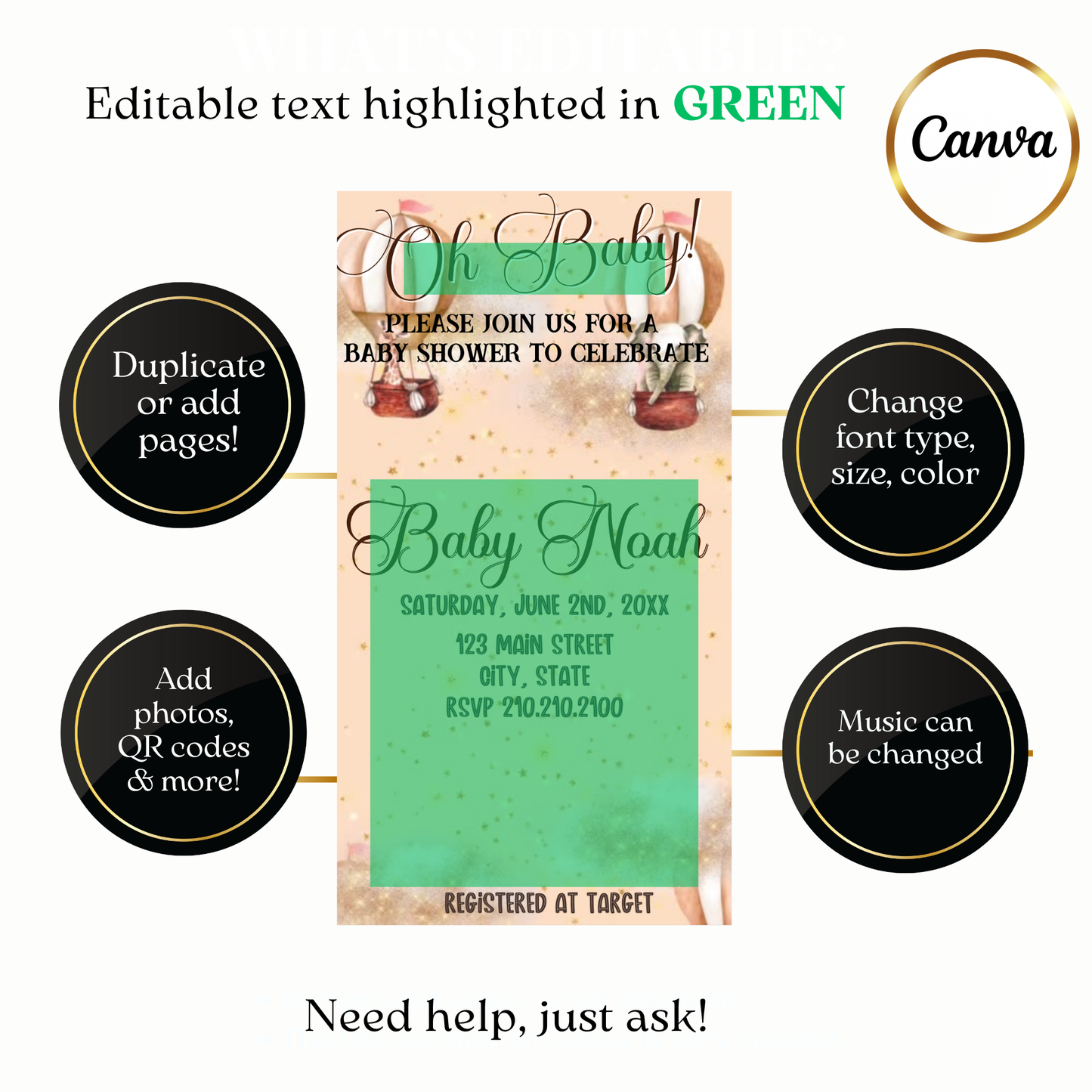 Gender neutral baby party video invite customizable